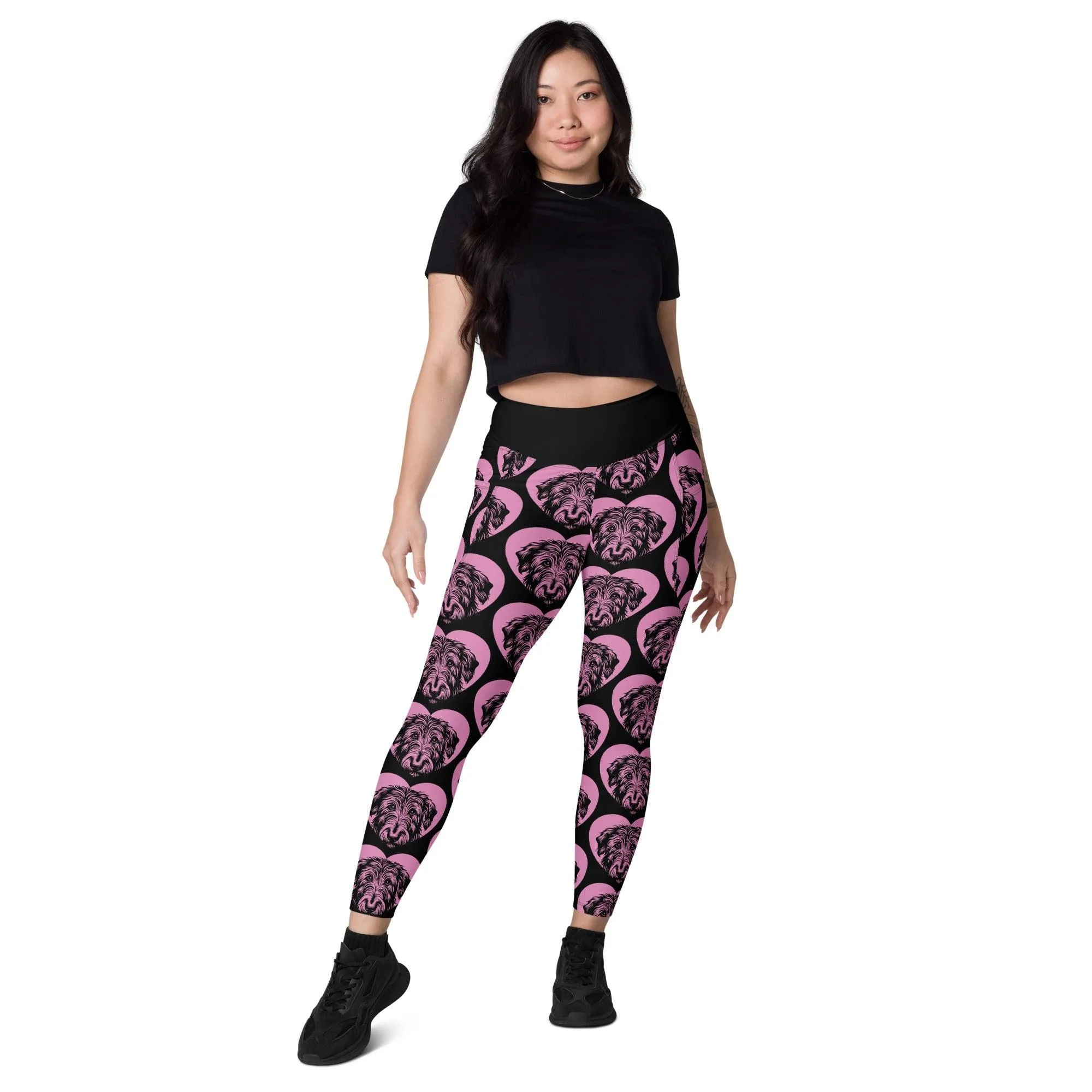 DOG BREED LEGGINGS with pockets - IRISH WOLFHOUND - HERTTAHOUND - pink