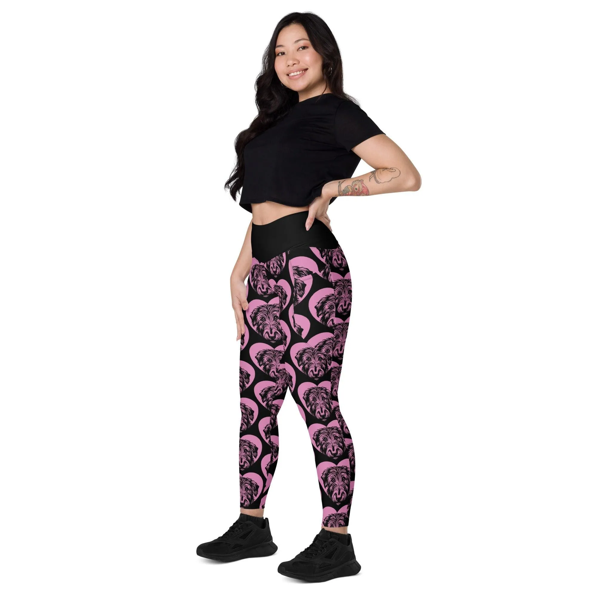 DOG BREED LEGGINGS with pockets - IRISH WOLFHOUND - HERTTAHOUND - pink