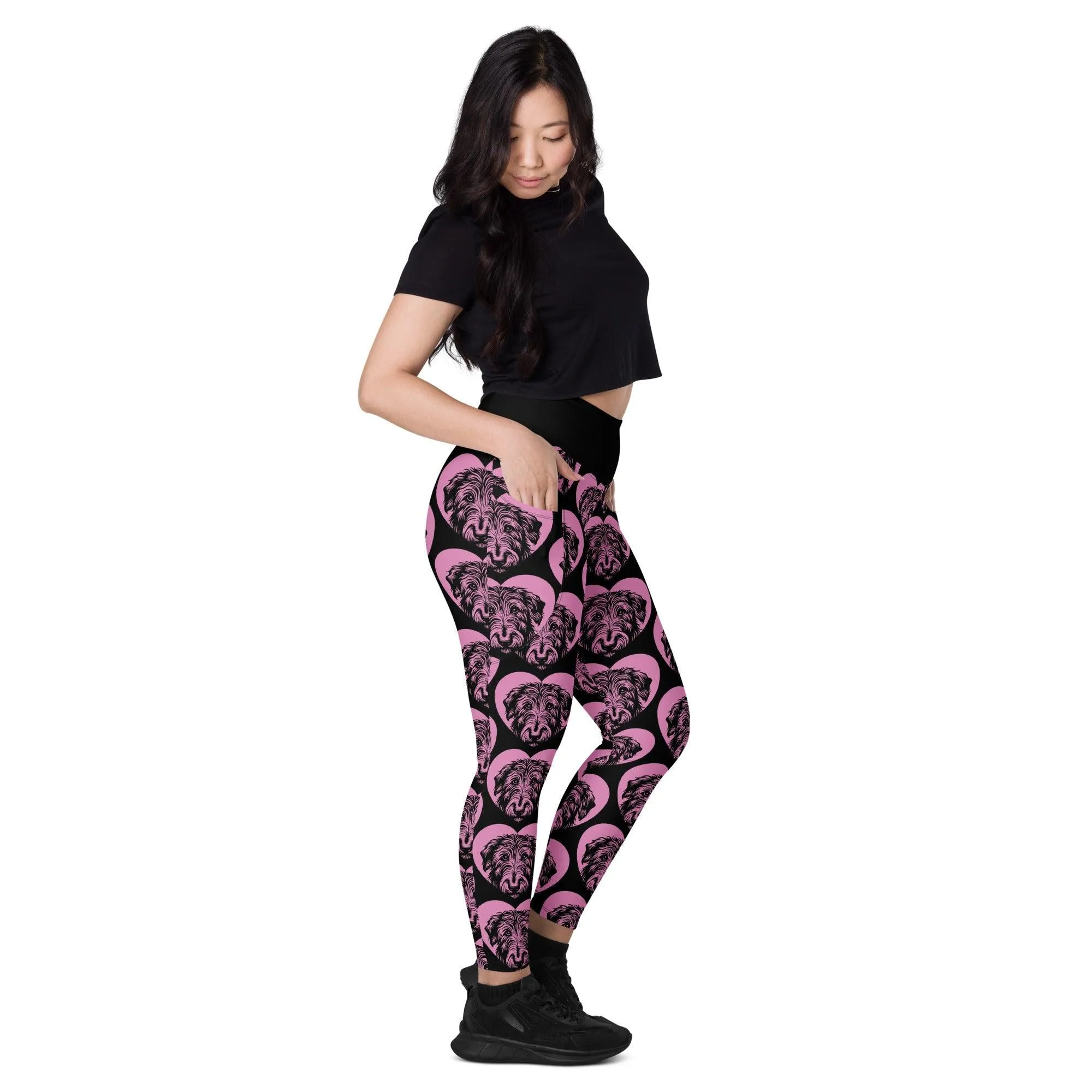 DOG BREED LEGGINGS with pockets - IRISH WOLFHOUND - HERTTAHOUND - pink