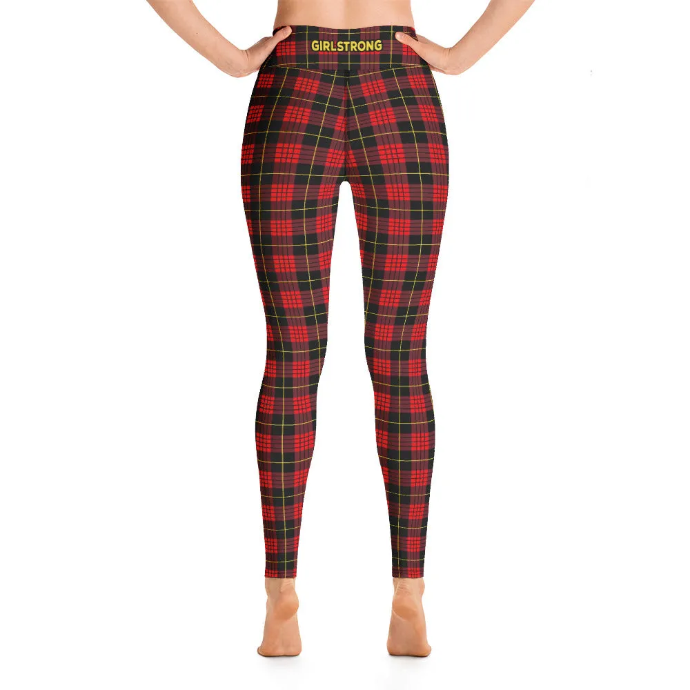 ELEVATED ESSENTIALS, BOOTY BOOSTING HIGH WAISTBAND LEGGING VINTAGE PLAID RED AND BLACK