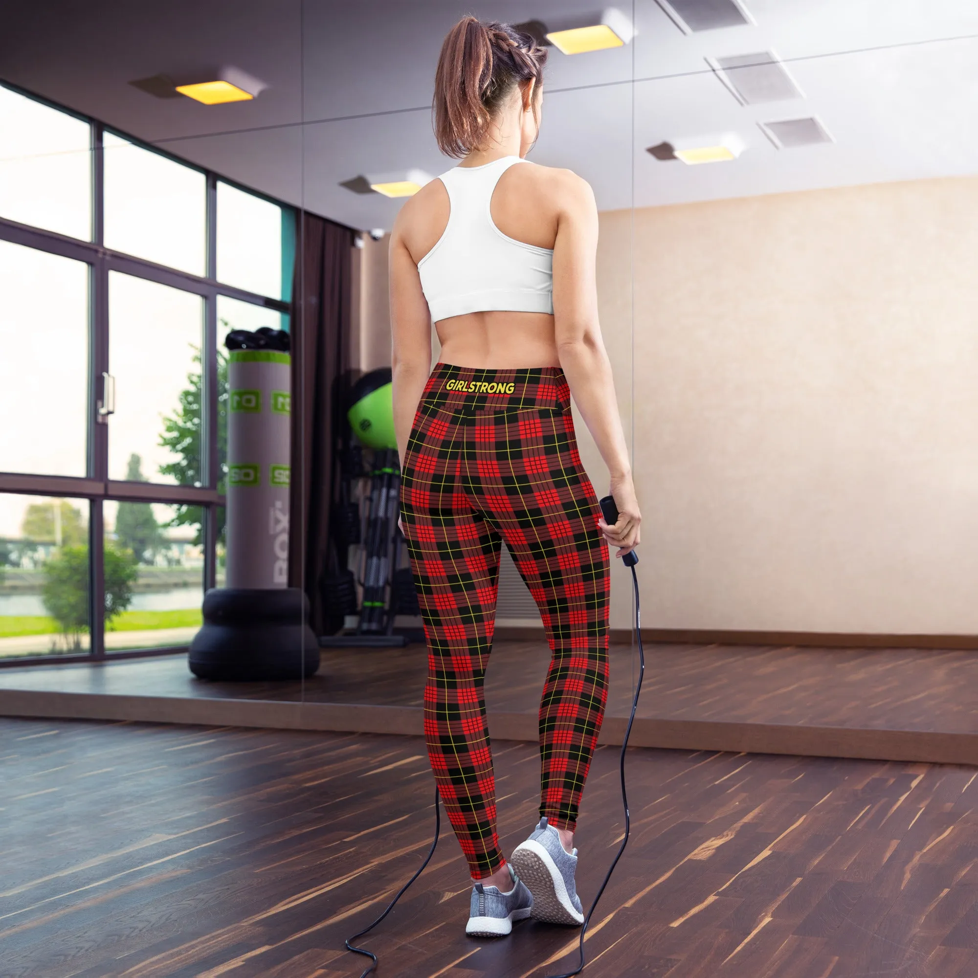 ELEVATED ESSENTIALS, BOOTY BOOSTING HIGH WAISTBAND LEGGING VINTAGE PLAID RED AND BLACK