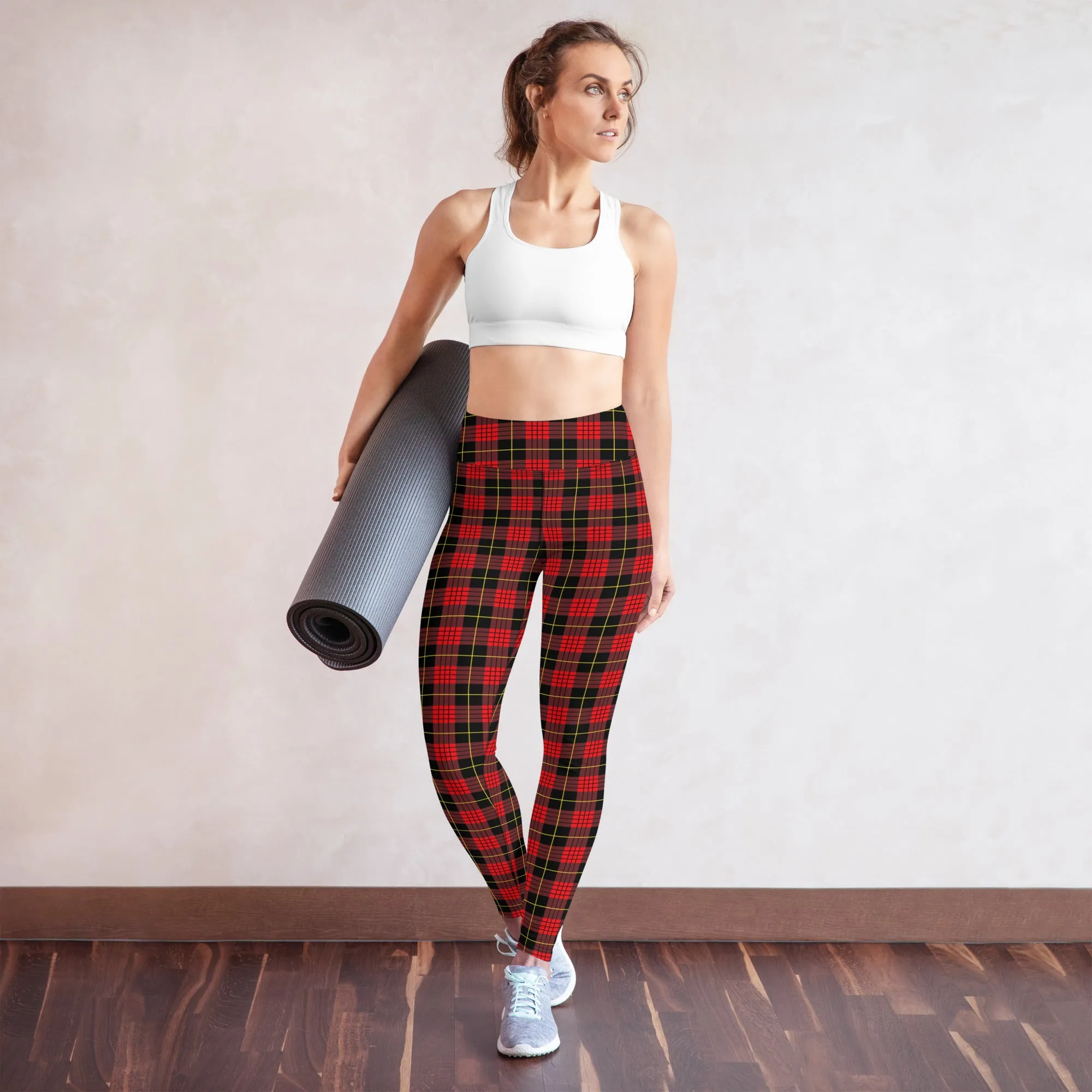 ELEVATED ESSENTIALS, BOOTY BOOSTING HIGH WAISTBAND LEGGING VINTAGE PLAID RED AND BLACK