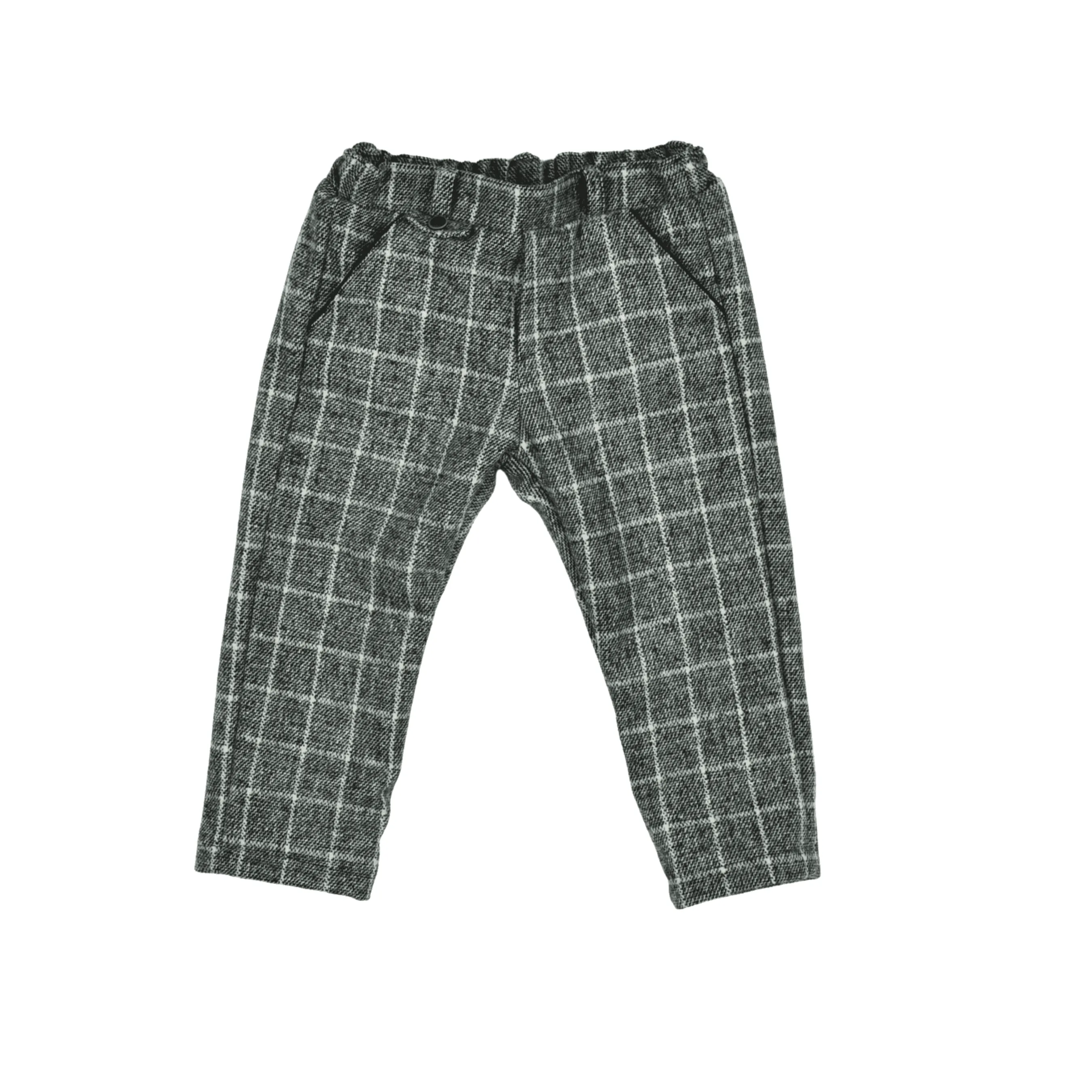 ELTON | Boys Grey & Ivory Check Flannel Trousers