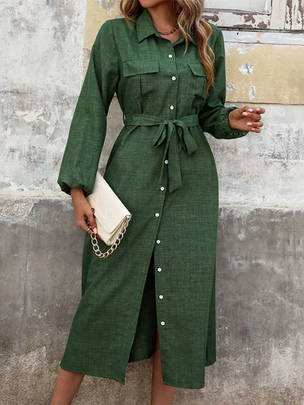 Flowing Green Shirt Dress for Modern Women