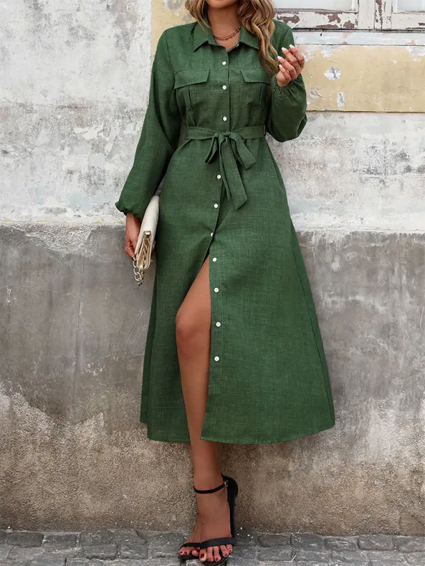 Flowing Green Shirt Dress for Modern Women