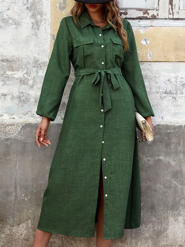 Flowing Green Shirt Dress for Modern Women