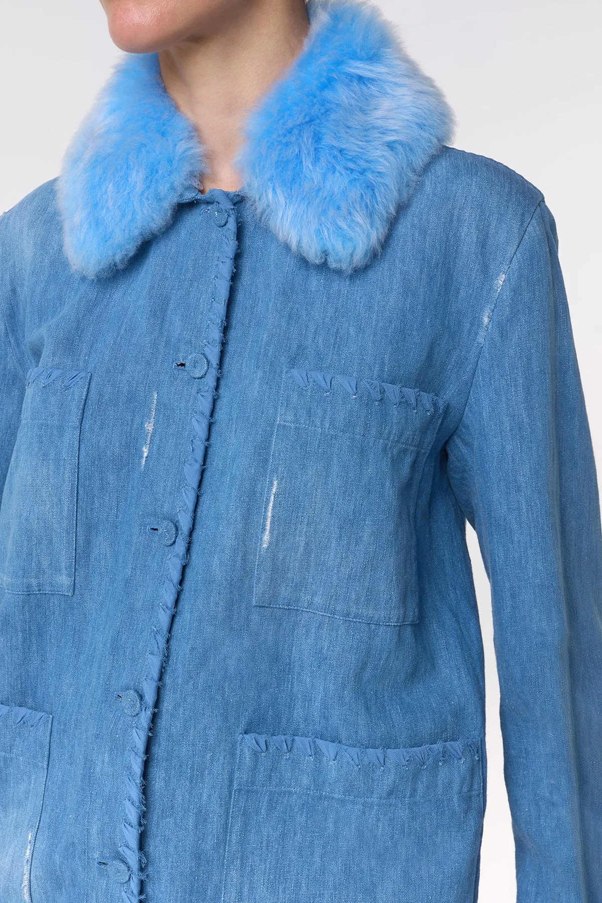 Fosse Chore Jacket in Light Blue Recycled Cotton Linen Denim