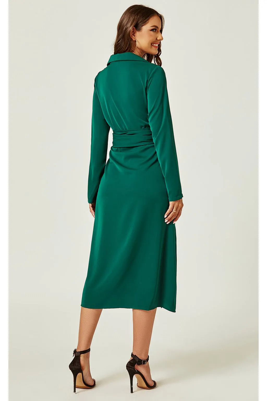 FS Collection Shirt Midi Wrap Dress In Green