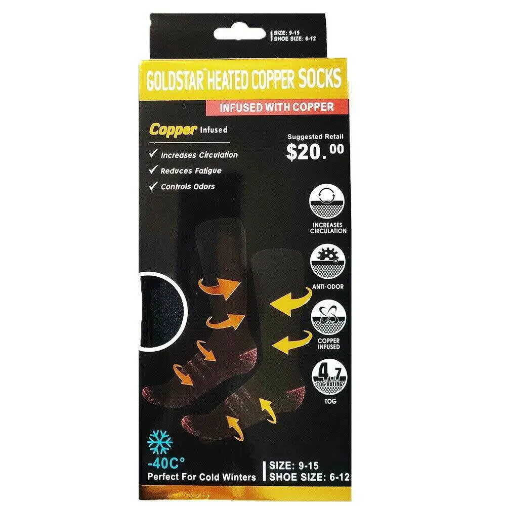 Goldstar Heated Copper Socks Black Athletic Relief Size: 9-15 (2 Pack)