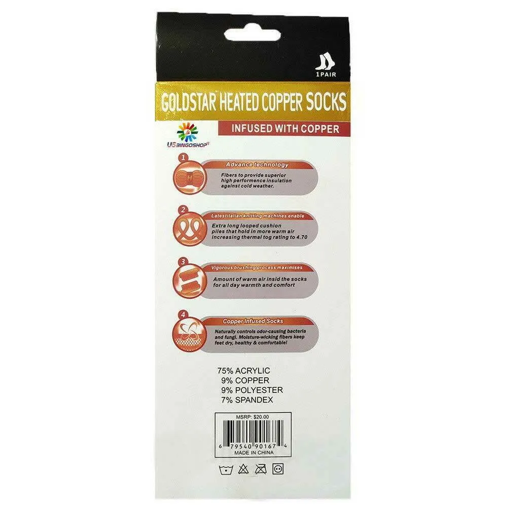 Goldstar Heated Copper Socks Black Athletic Relief Size: 9-15 (2 Pack)