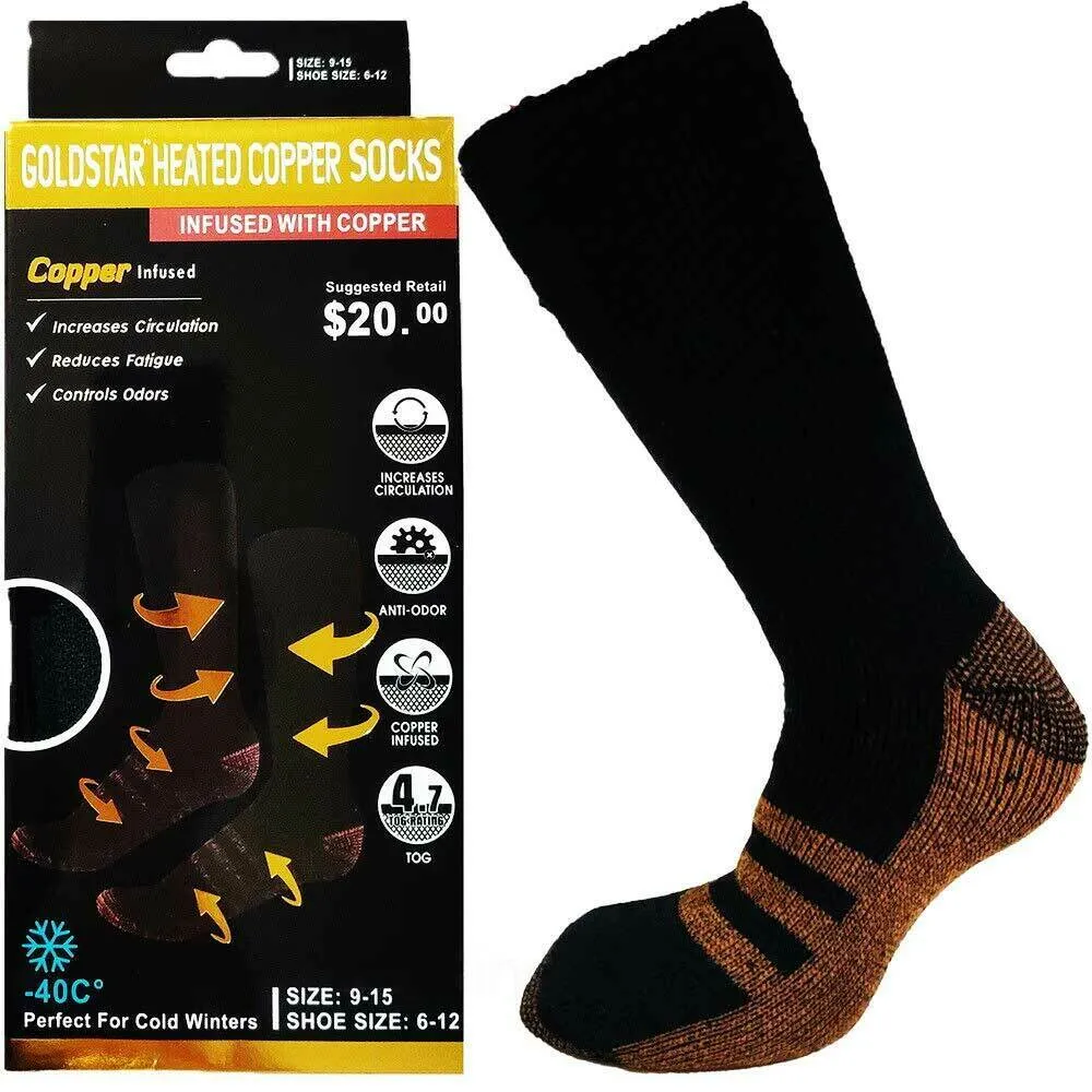 Goldstar Heated Copper Socks Black Athletic Relief Size: 9-15 (2 Pack)