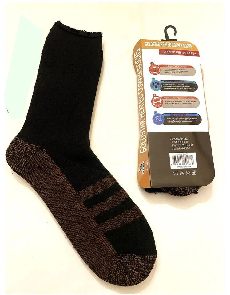 Goldstar Heated Copper Socks Black Tog Rating 4.7 (Size: 9-15) 2 Pairs (2 Pack)