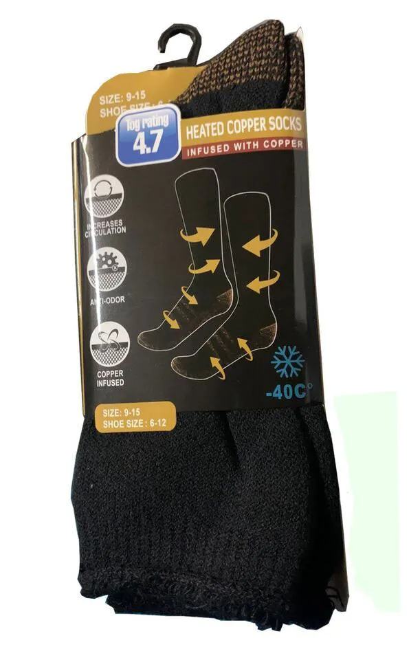 Goldstar Heated Copper Socks Black Tog Rating 4.7 (Size: 9-15) 2 Pairs (2 Pack)