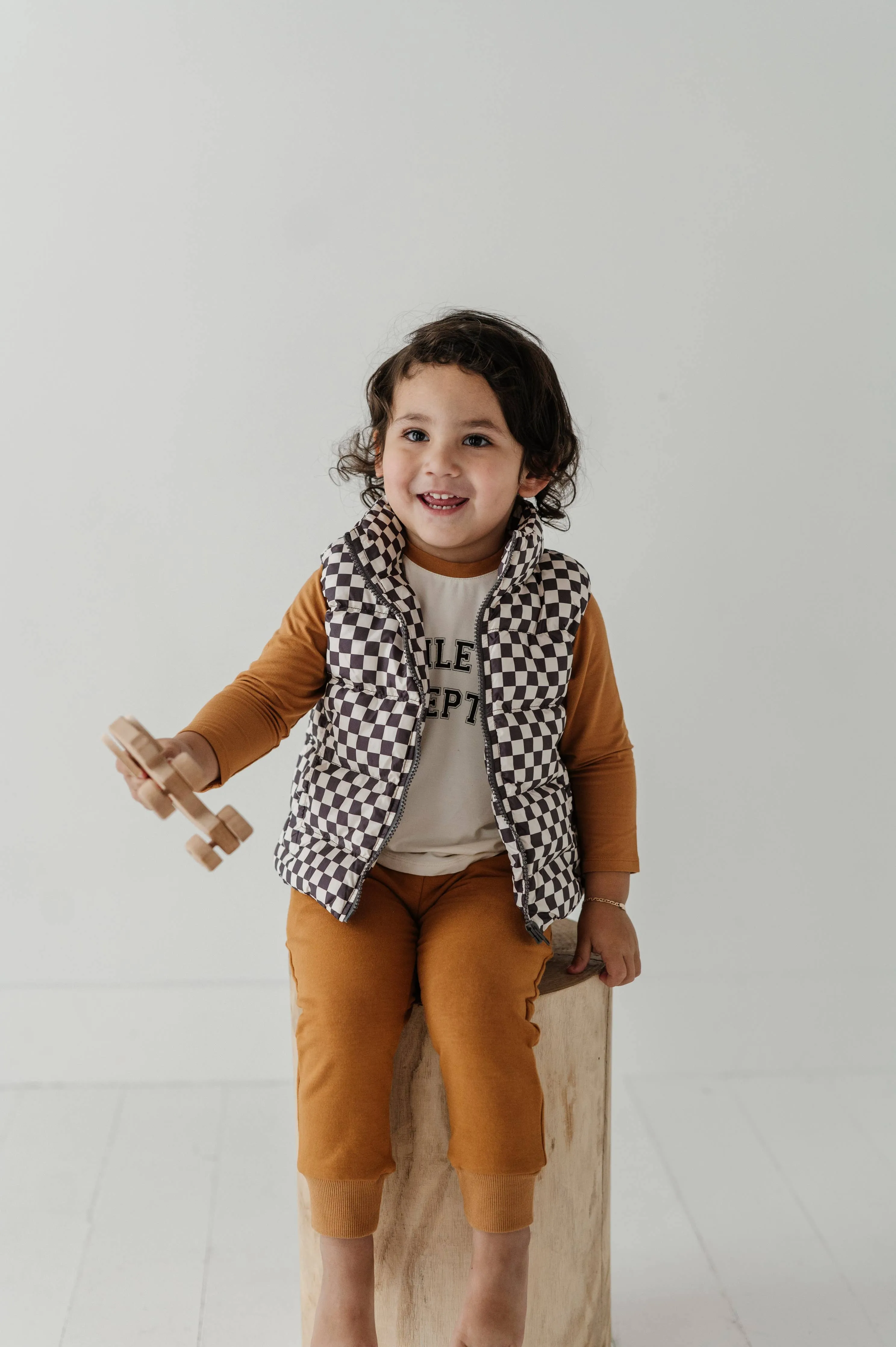 Gray Wash Checker Puffer Vest