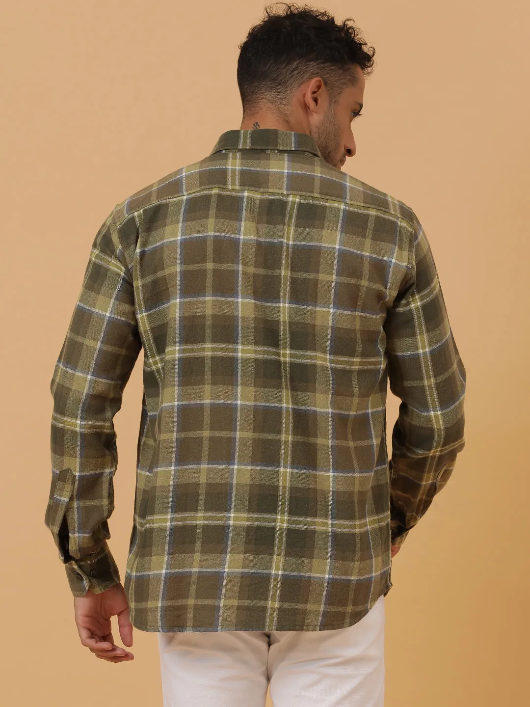 Green Check Cotton Flannel Party Wear Shirt