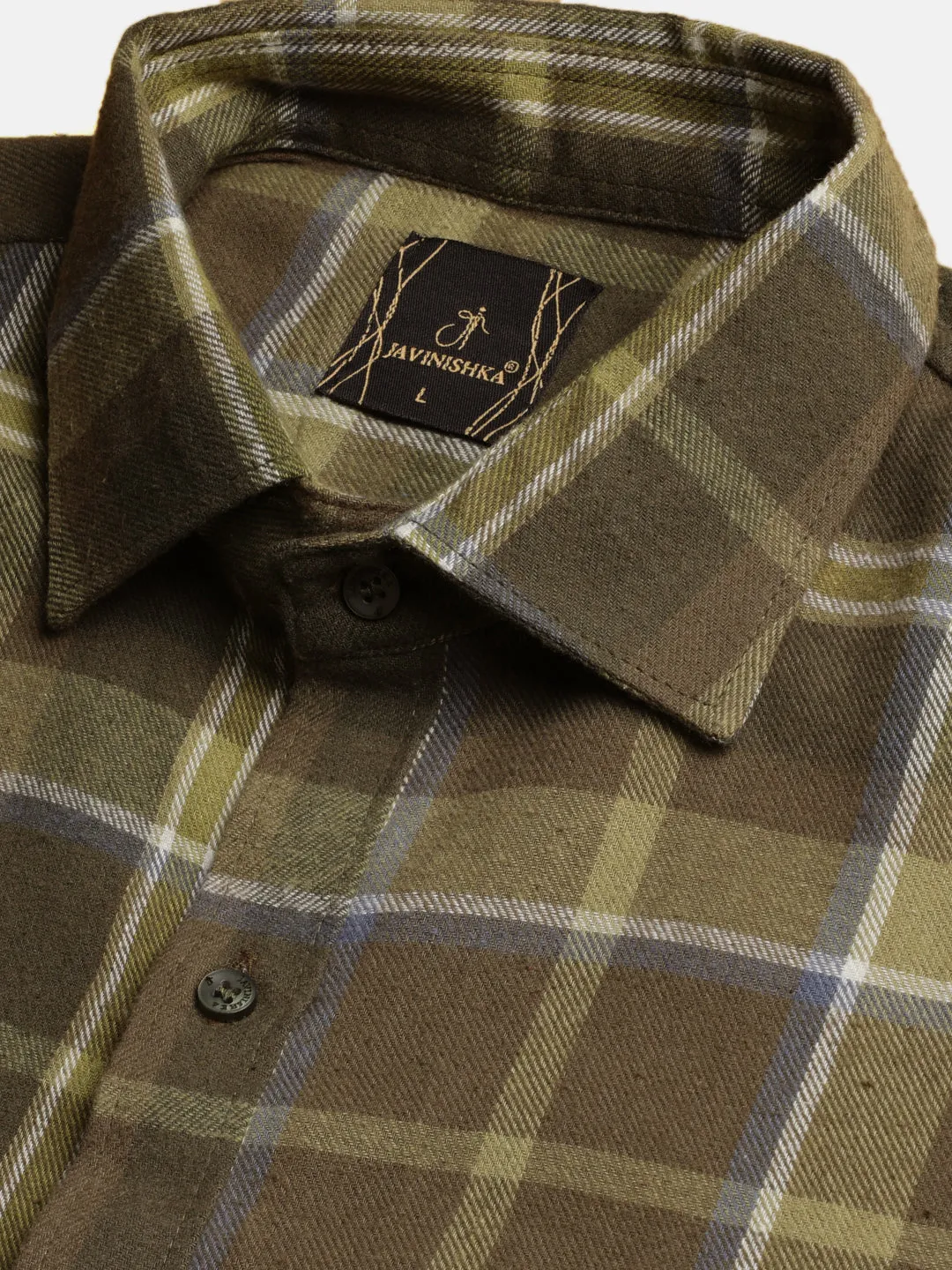 Green Check Cotton Flannel Party Wear Shirt