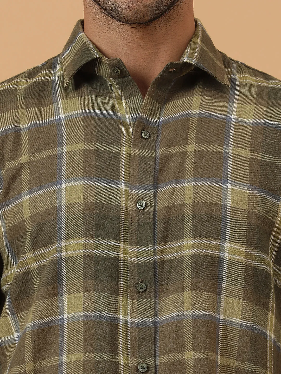 Green Check Cotton Flannel Party Wear Shirt