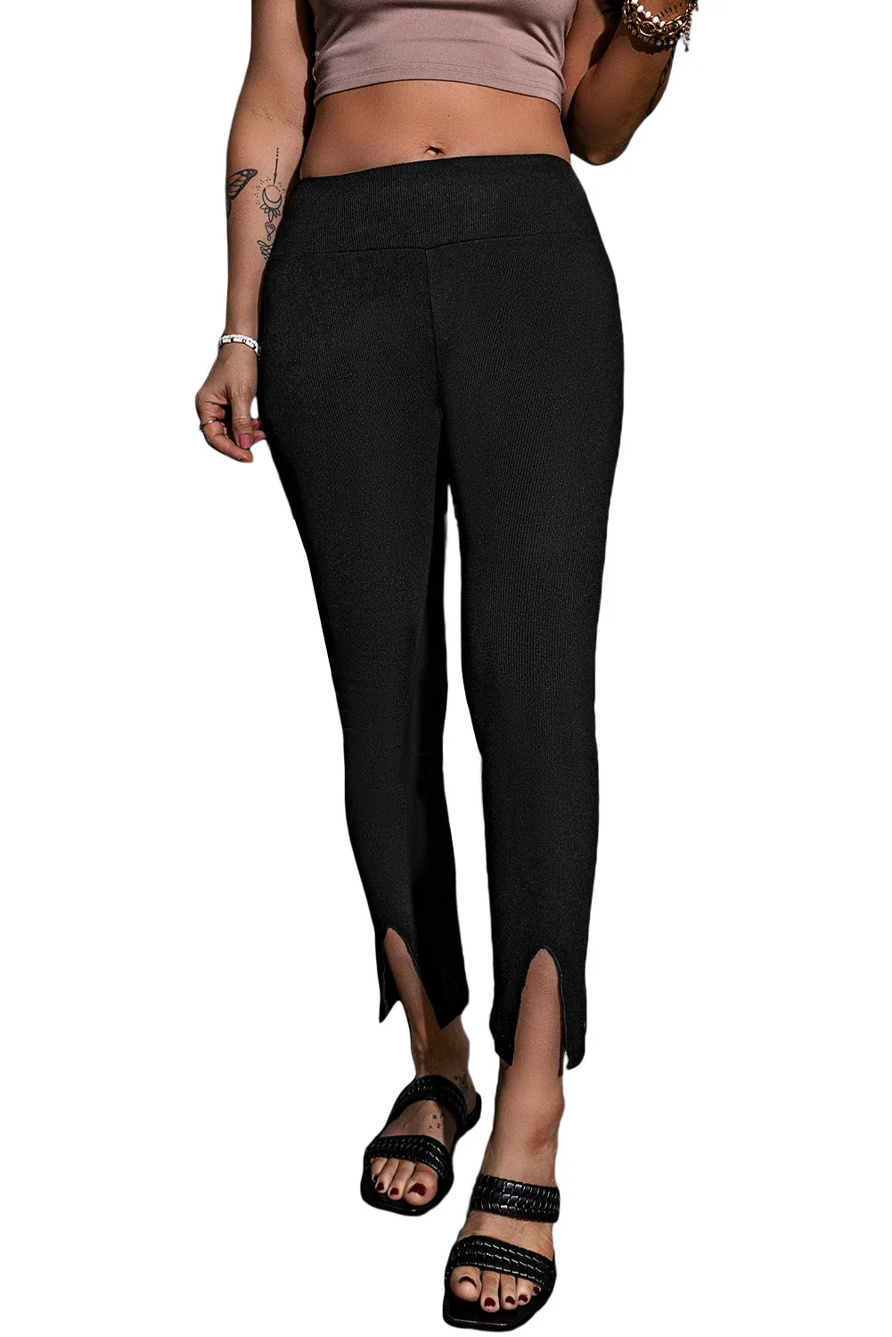 High Waisted Ribbed Black Leggings