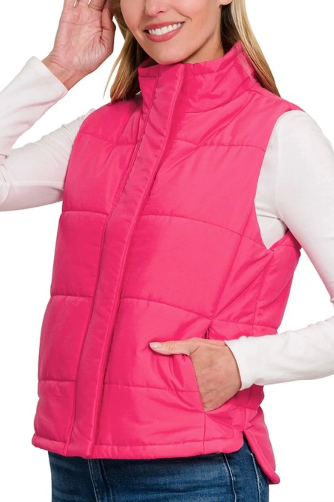 Hot Pink Basic Puffer Vest