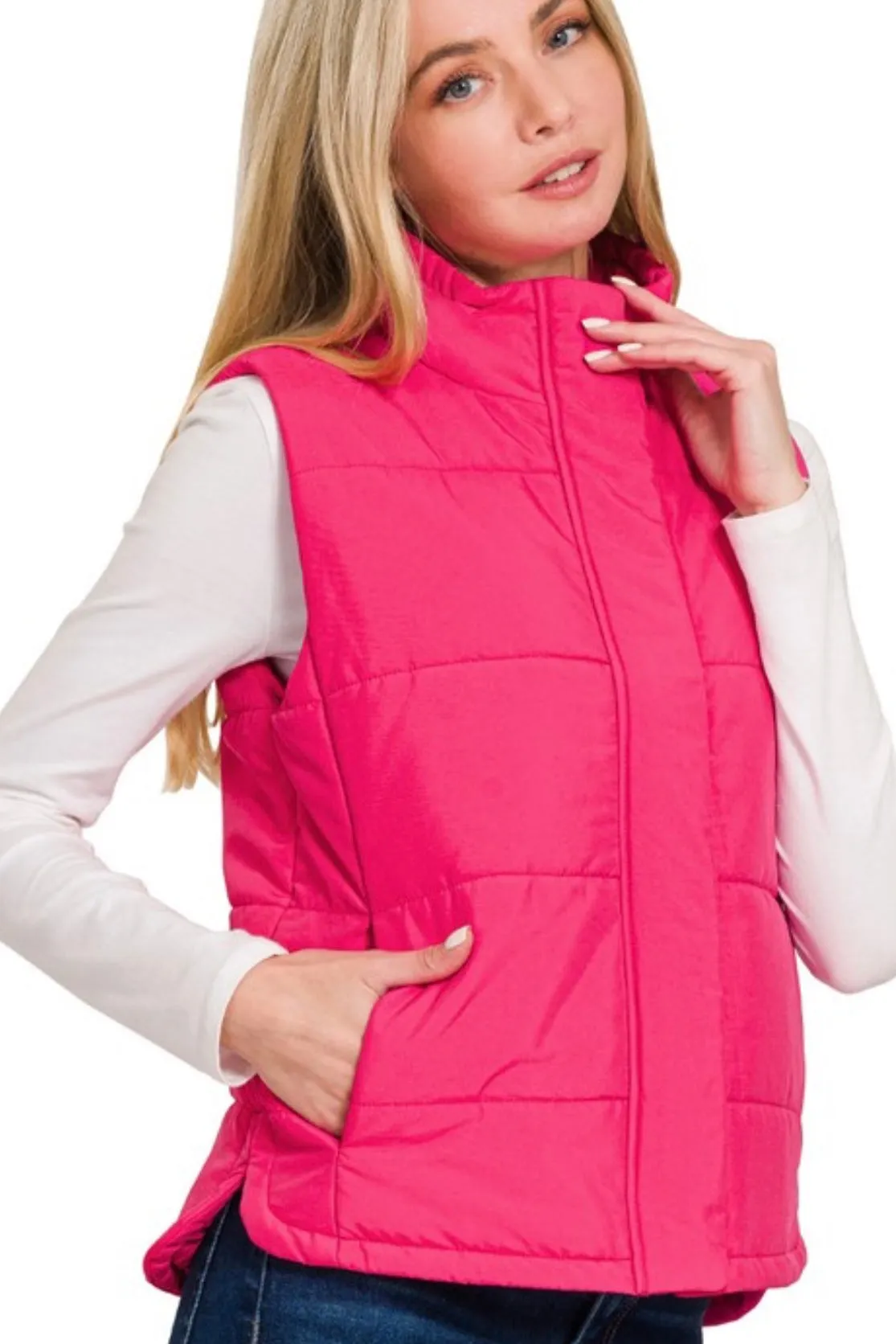 Hot Pink Basic Puffer Vest