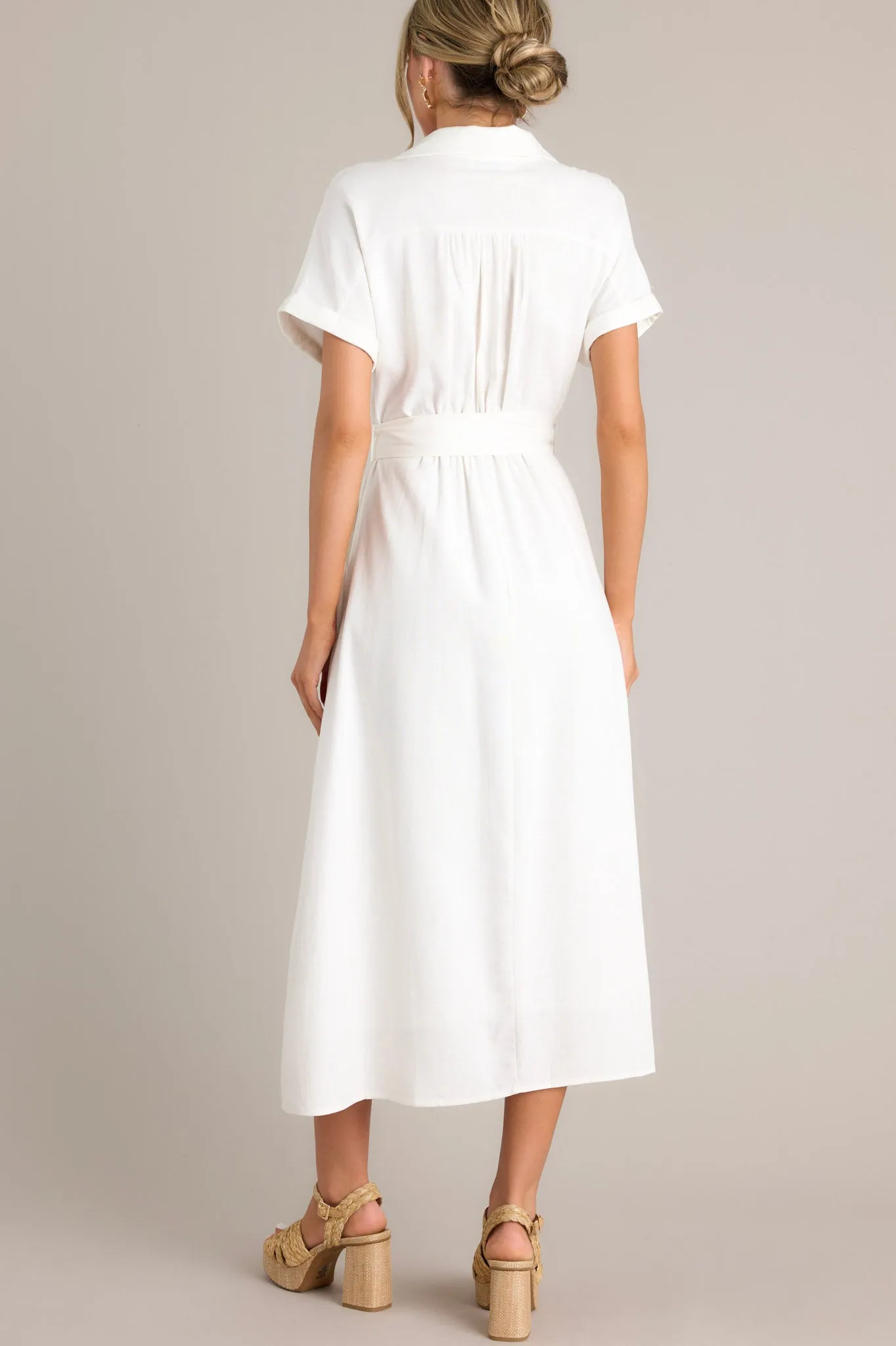 Lily Glow Ivory Button Front Belted Maxi Dress