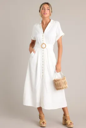 Lily Glow Ivory Button Front Belted Maxi Dress