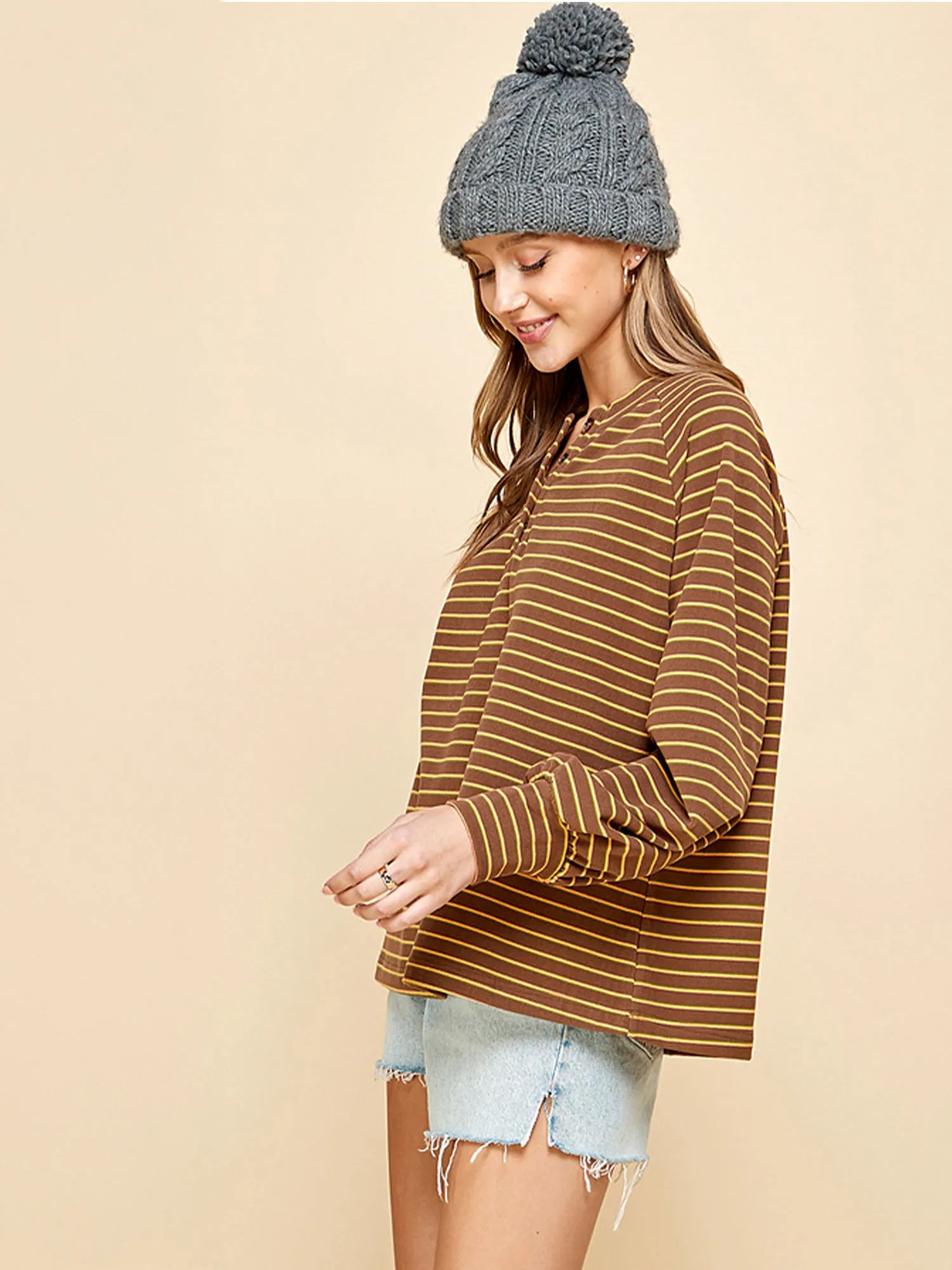 Long Sleeve Striped Henley Shirt