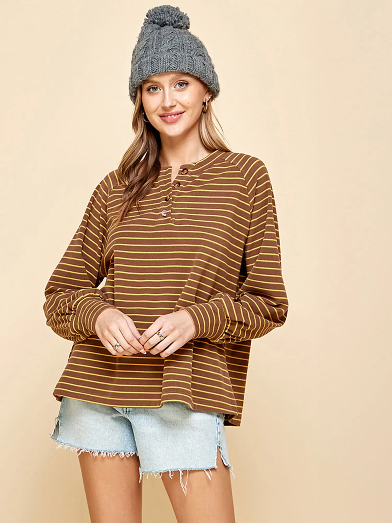 Long Sleeve Striped Henley Shirt