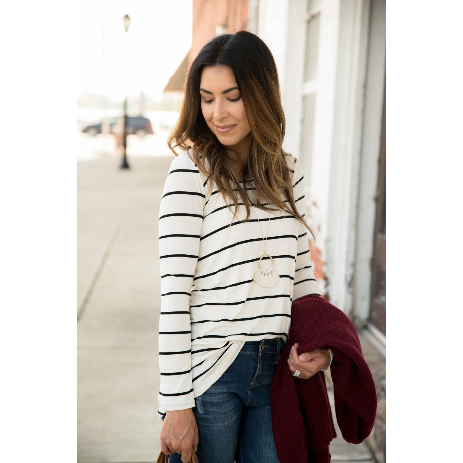 long sleeve striped tee