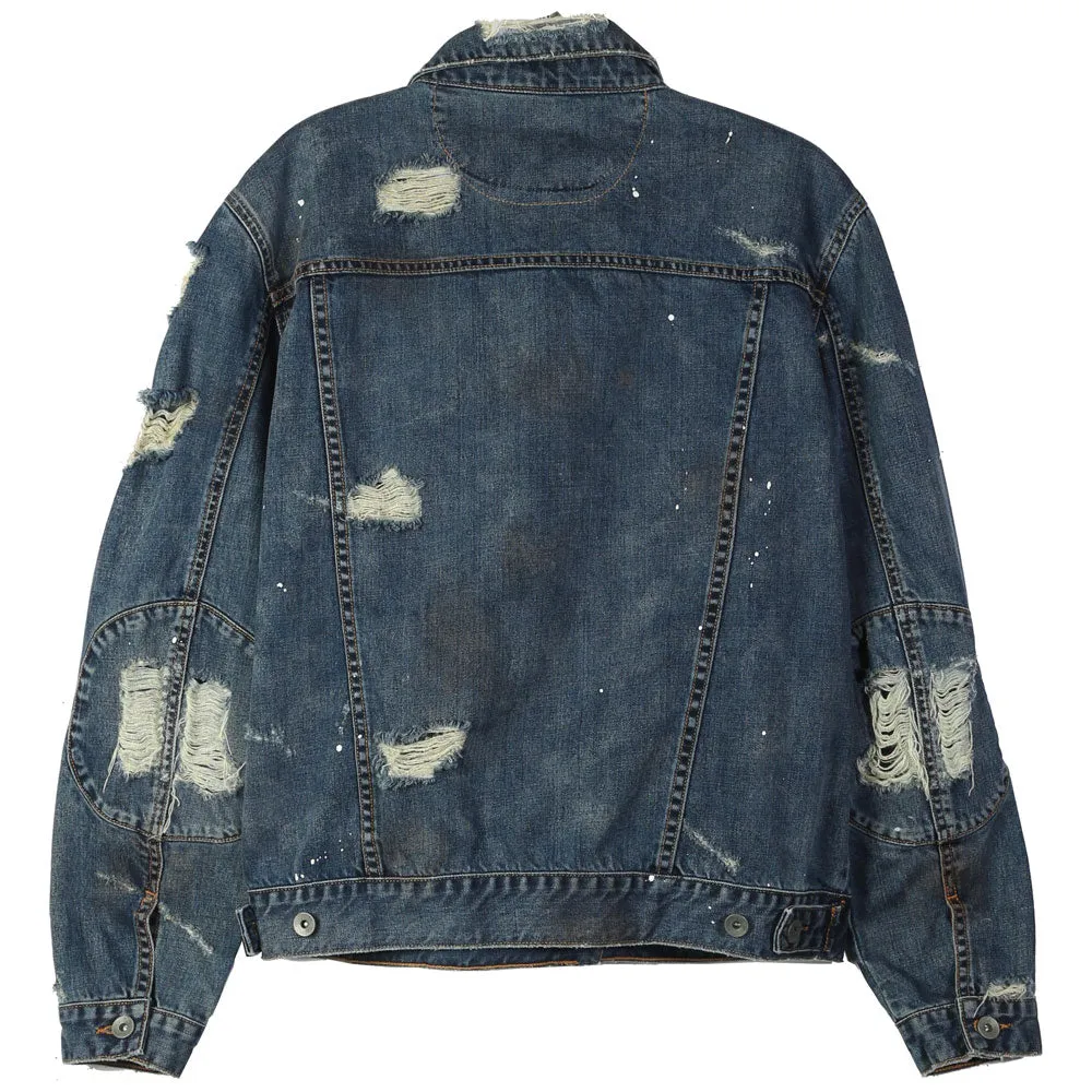 Lrg Destroyed Denim Jacket Denim Blue