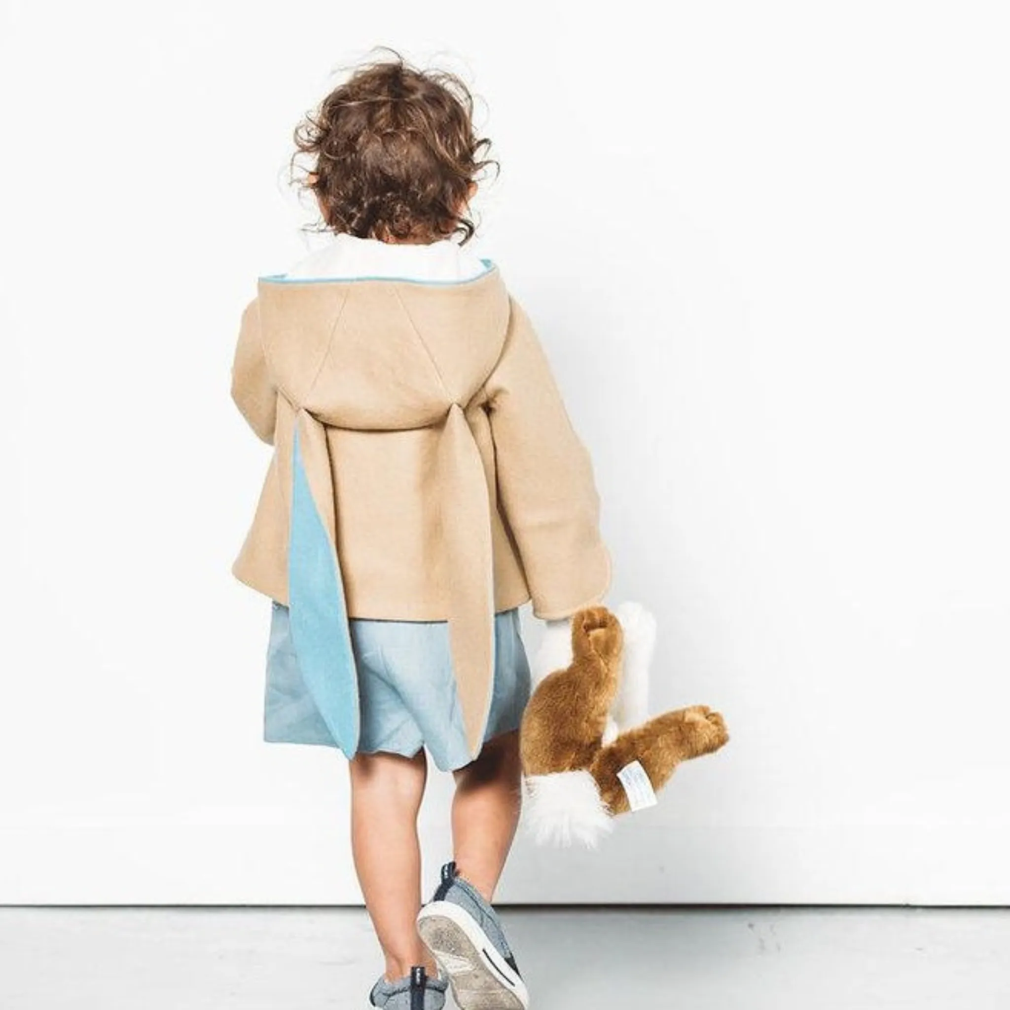 Luxe Little Rabbit Coat in Sand and Blue