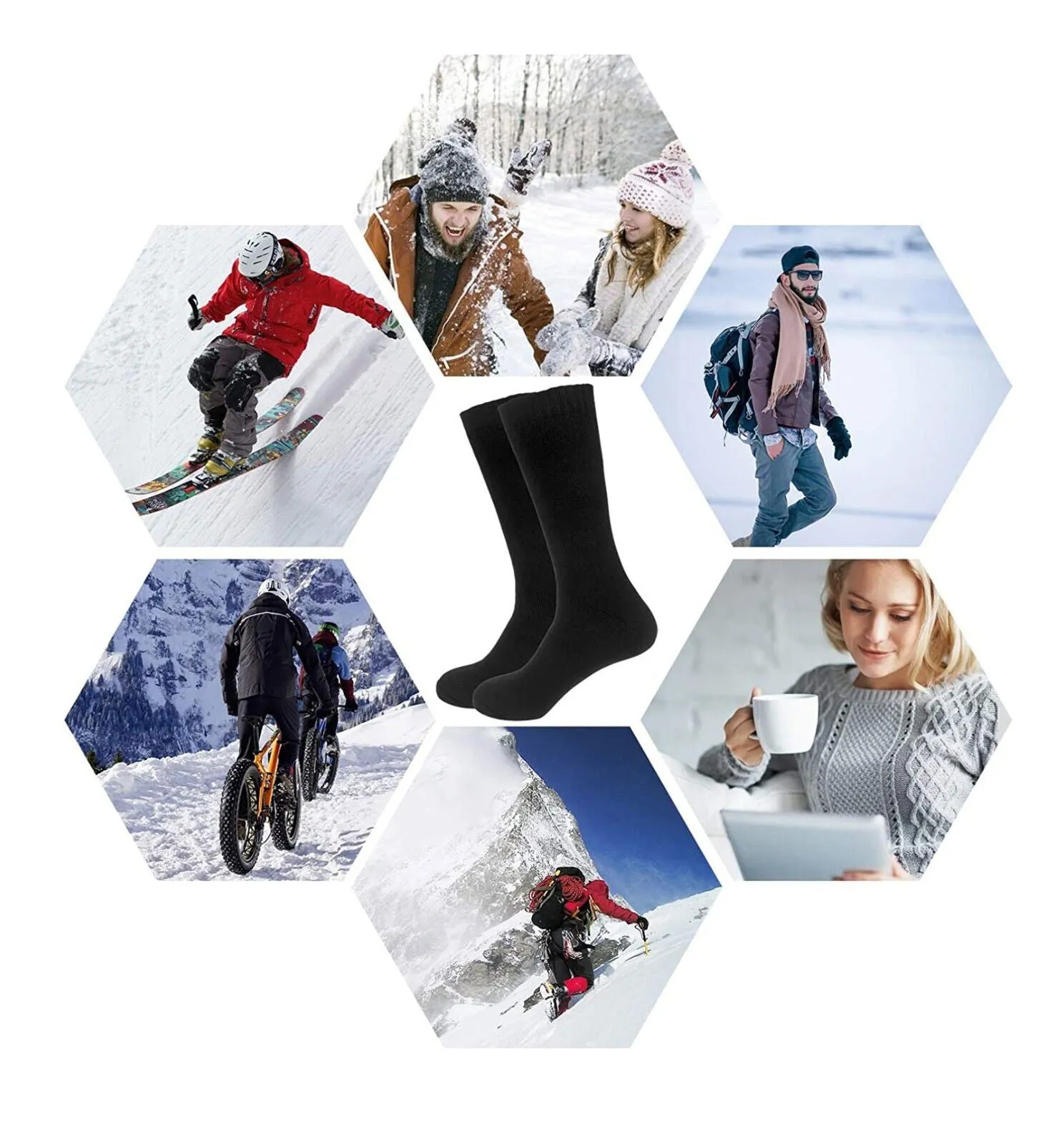 MENS HEATED THERMO SOX INSULATED SOCKS " 4.7 Tog rating & Ski Fur Lined (2 Pack)