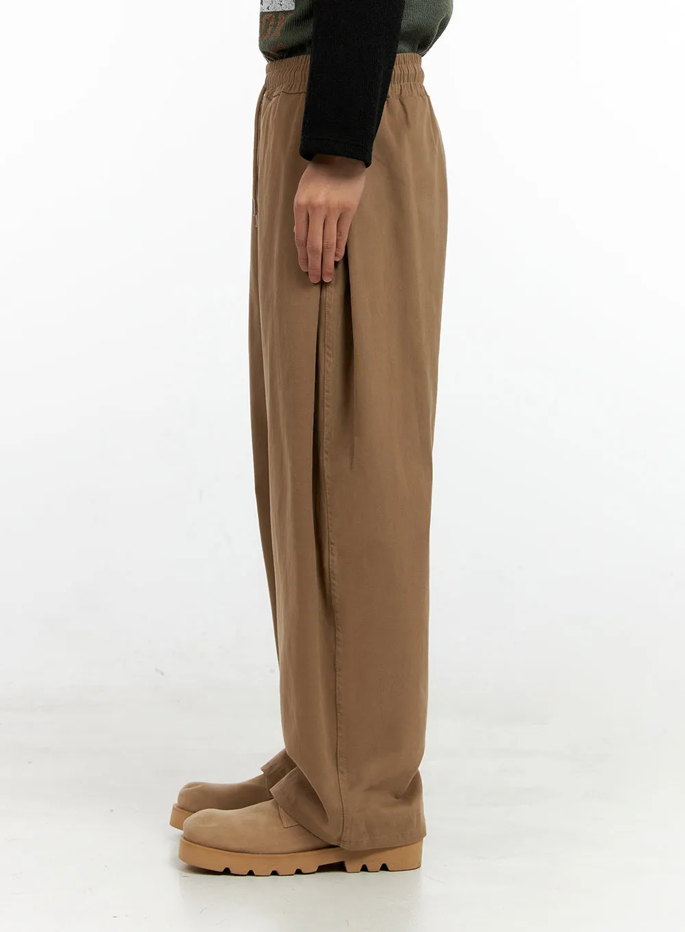 Men's Solid Pintuck Wide-Leg Trousers IN411