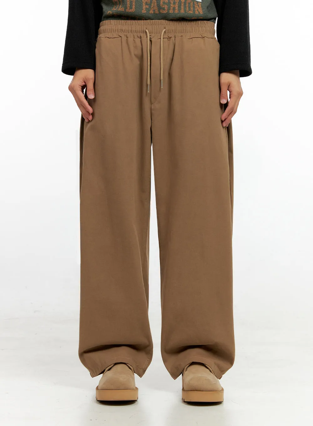 Men's Solid Pintuck Wide-Leg Trousers IN411