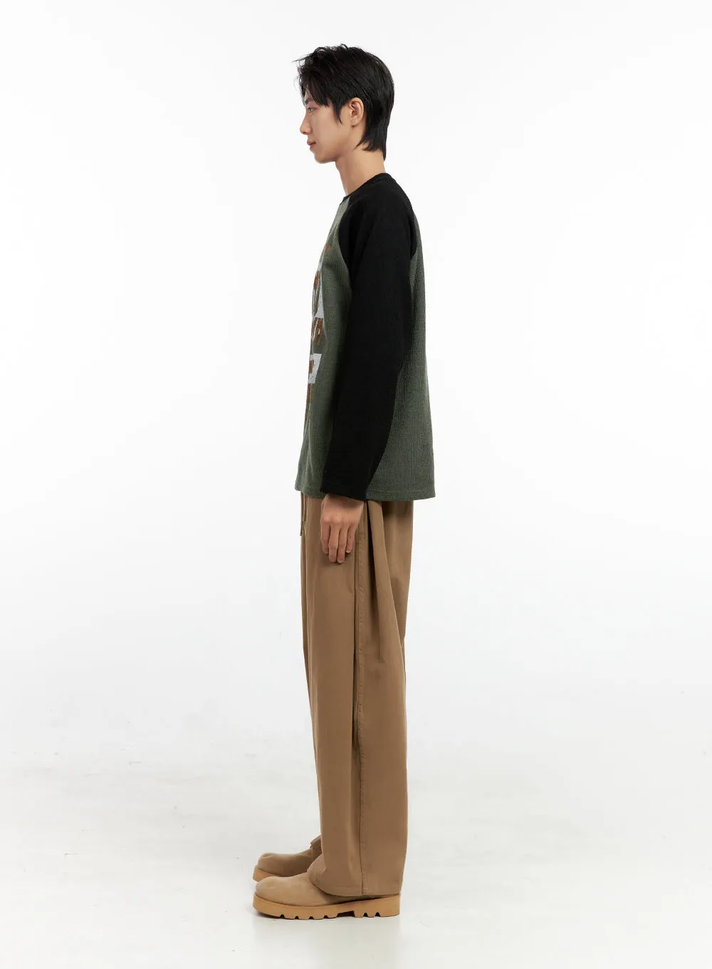 Men's Solid Pintuck Wide-Leg Trousers IN411