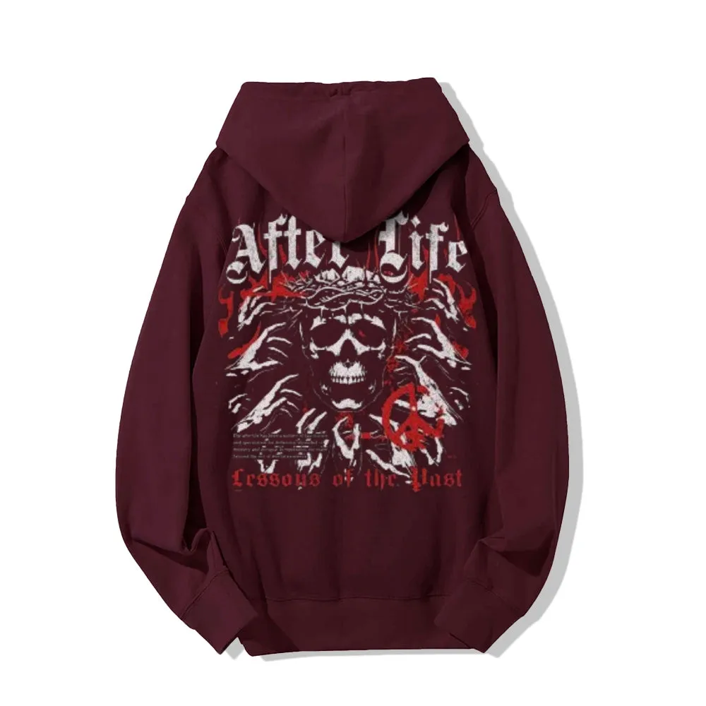 Mens  Vintage After Life Darkness Style Print Graphic Pullover With Kangaroo Pocket Hoodies