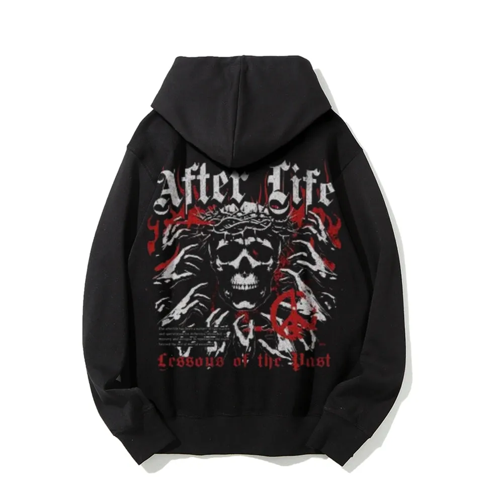 Mens  Vintage After Life Darkness Style Print Graphic Pullover With Kangaroo Pocket Hoodies