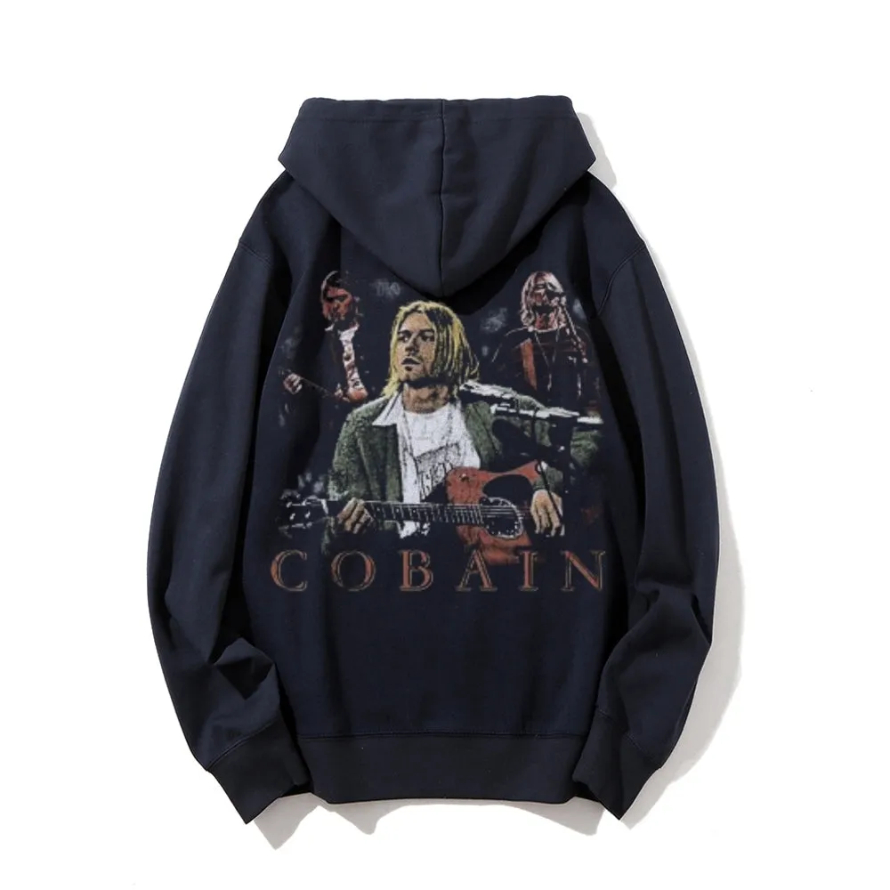 Mens Vintage Cobain Darkness Style Print Graphic Pullover With Kangaroo Pocket Hoodies