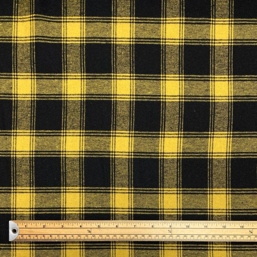 Mustard and Black Tartan Brushed Cotton Fabric