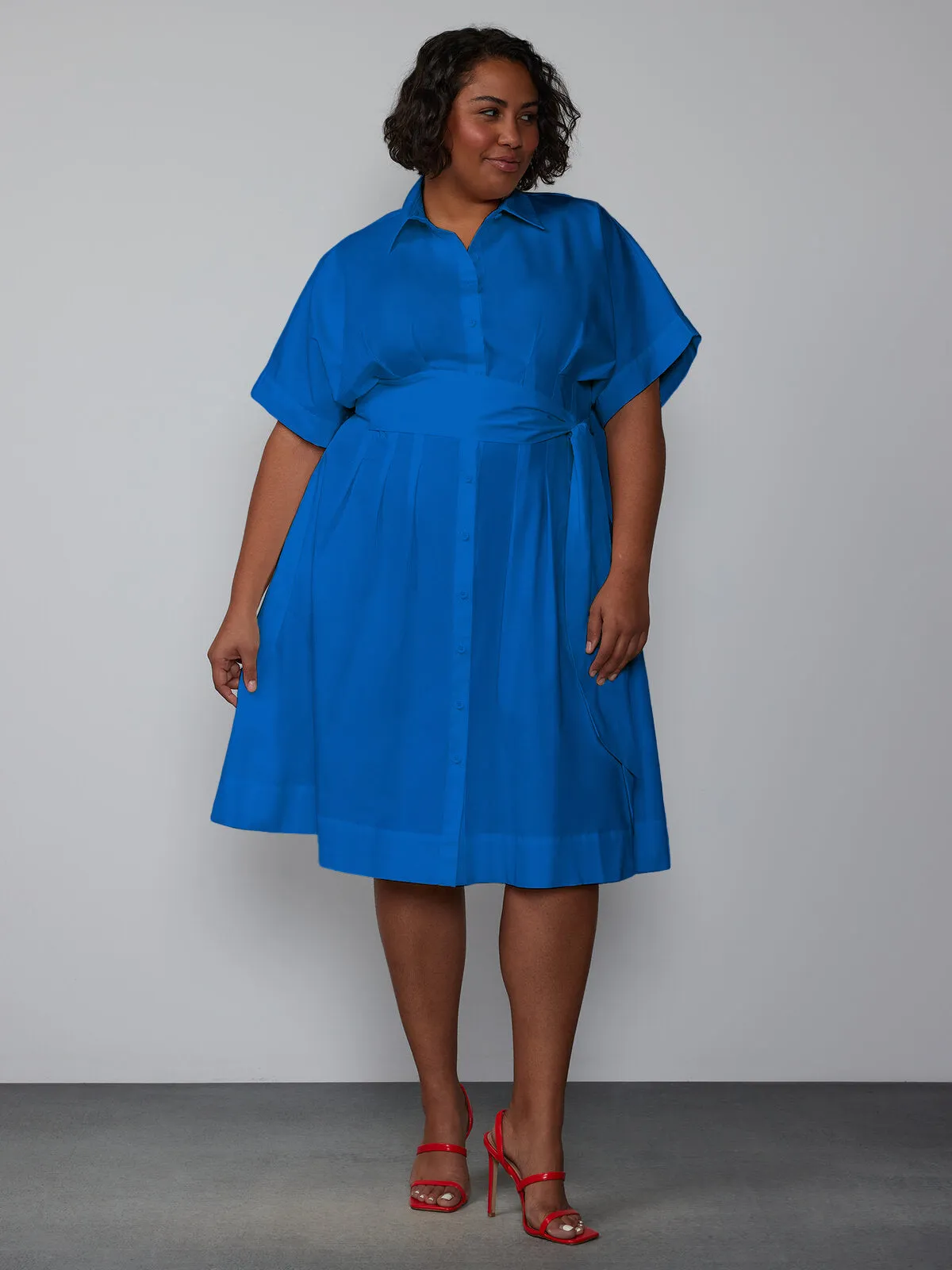 Plus Short Sleeve Seamed Midi Dress