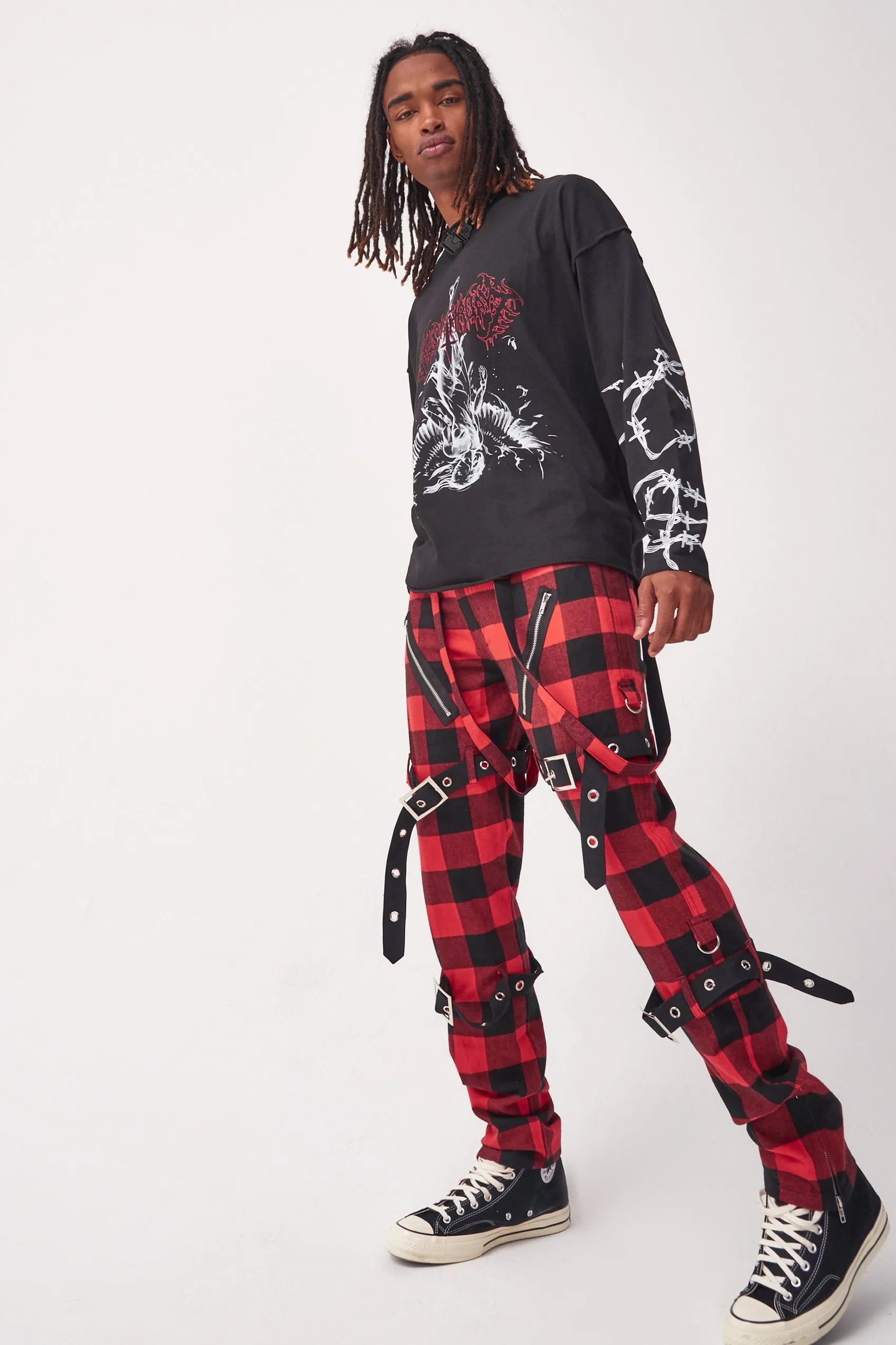 Red & Black Checkered Punk Trousers