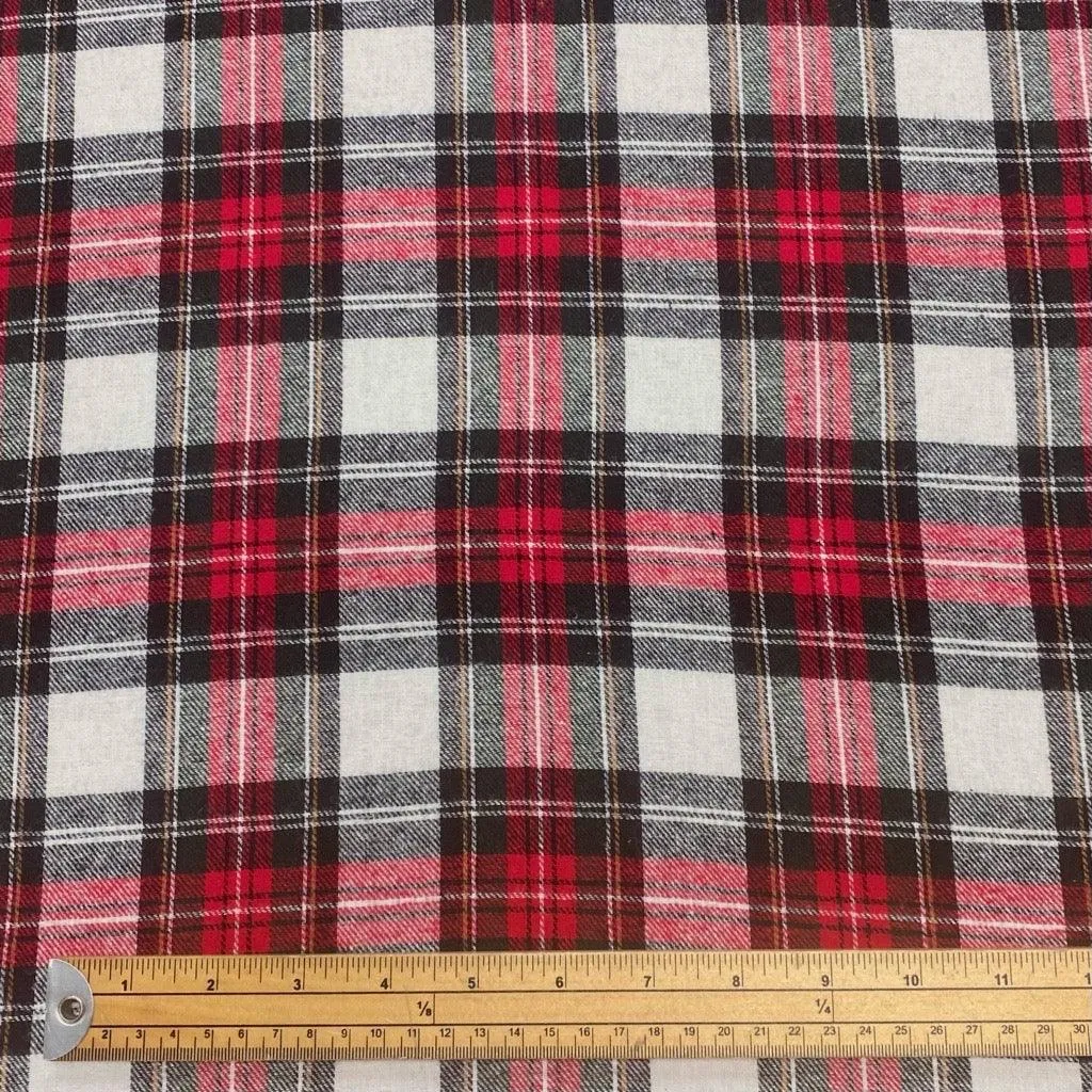 Red & White Checkered Brushed Cotton Fabric