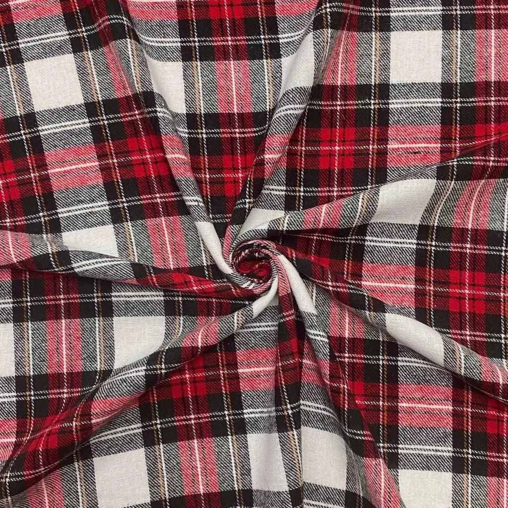 Red & White Checkered Brushed Cotton Fabric