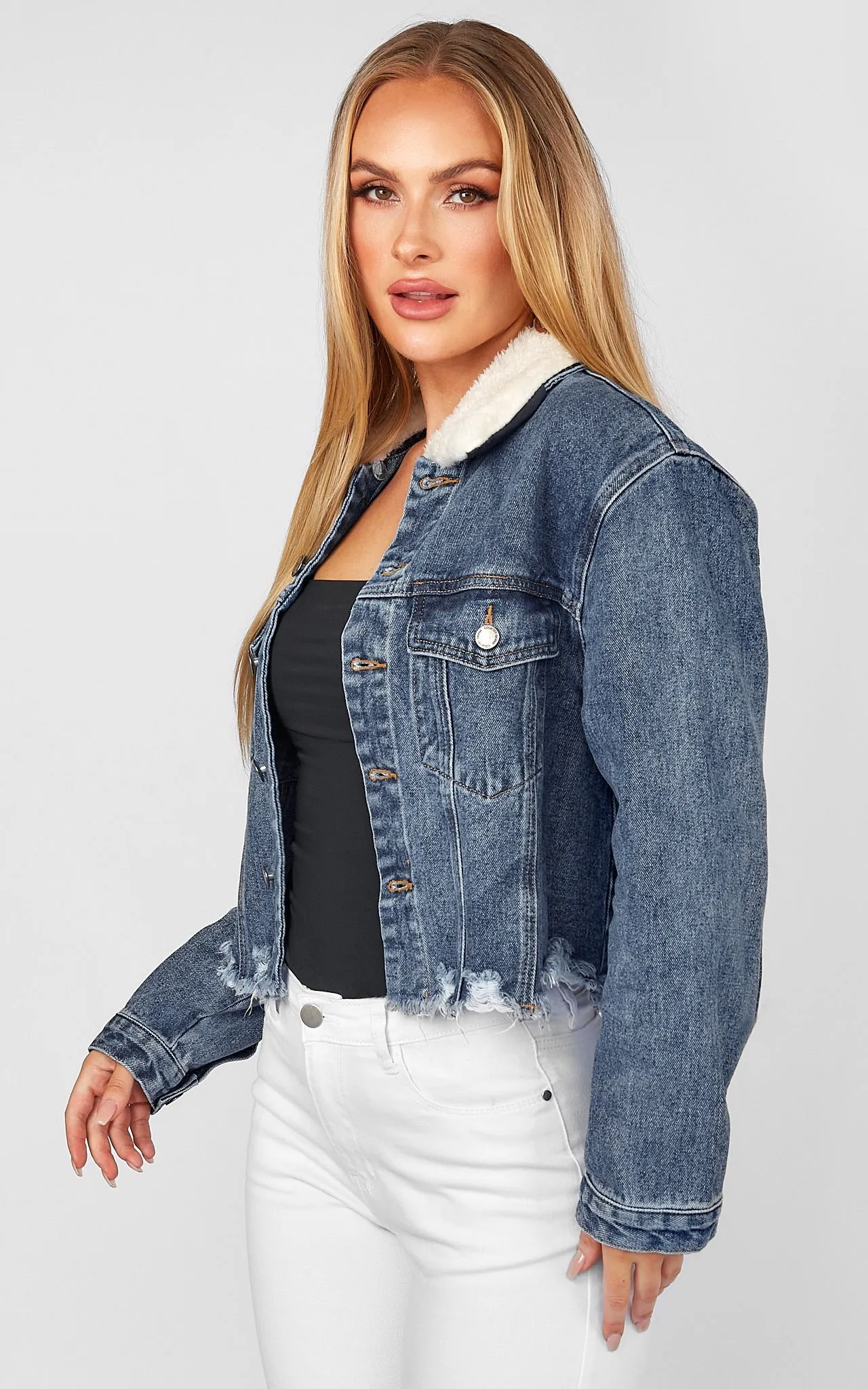 Retro Girl Denim Jacket - Mid Blue