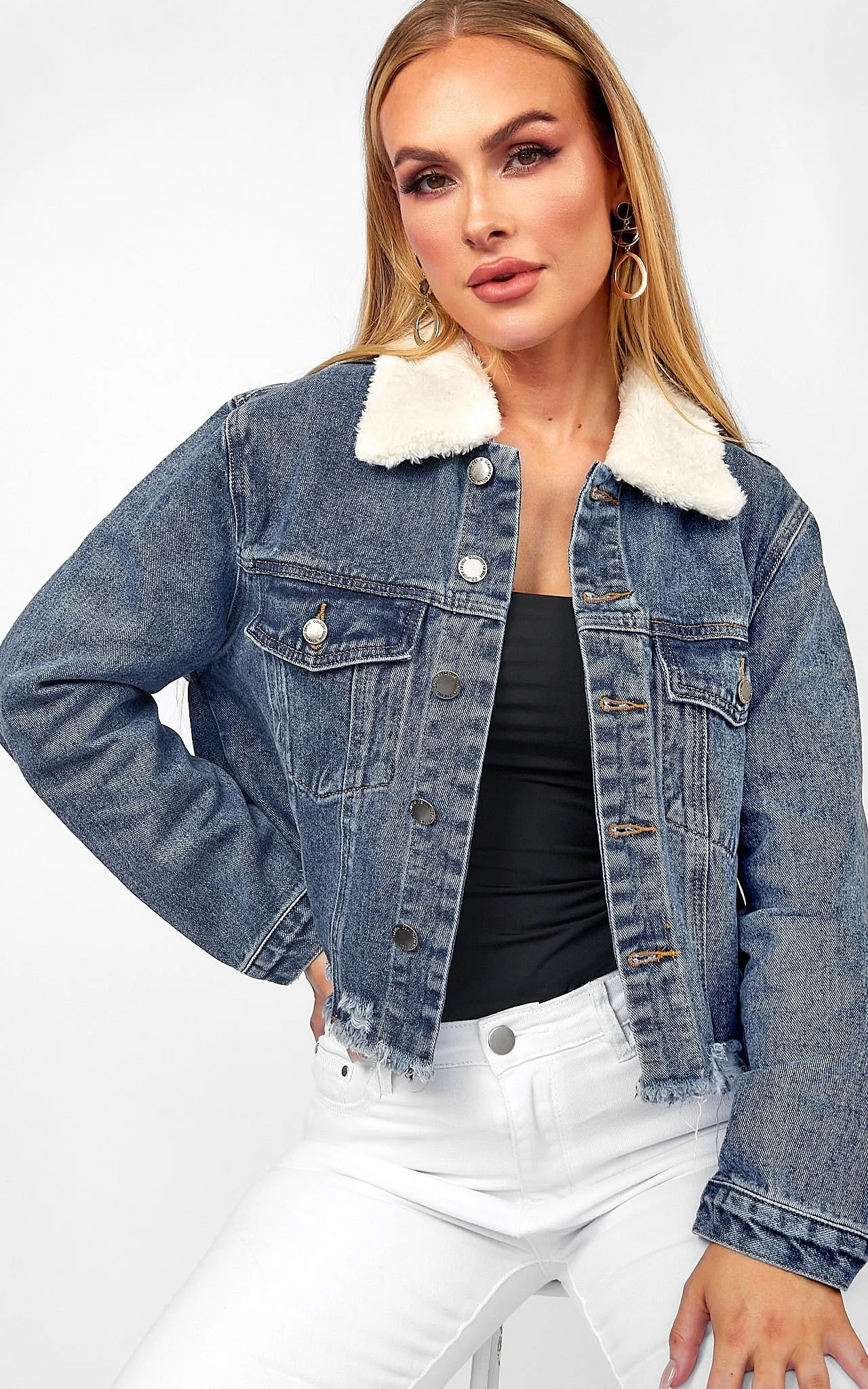 Retro Girl Denim Jacket - Mid Blue