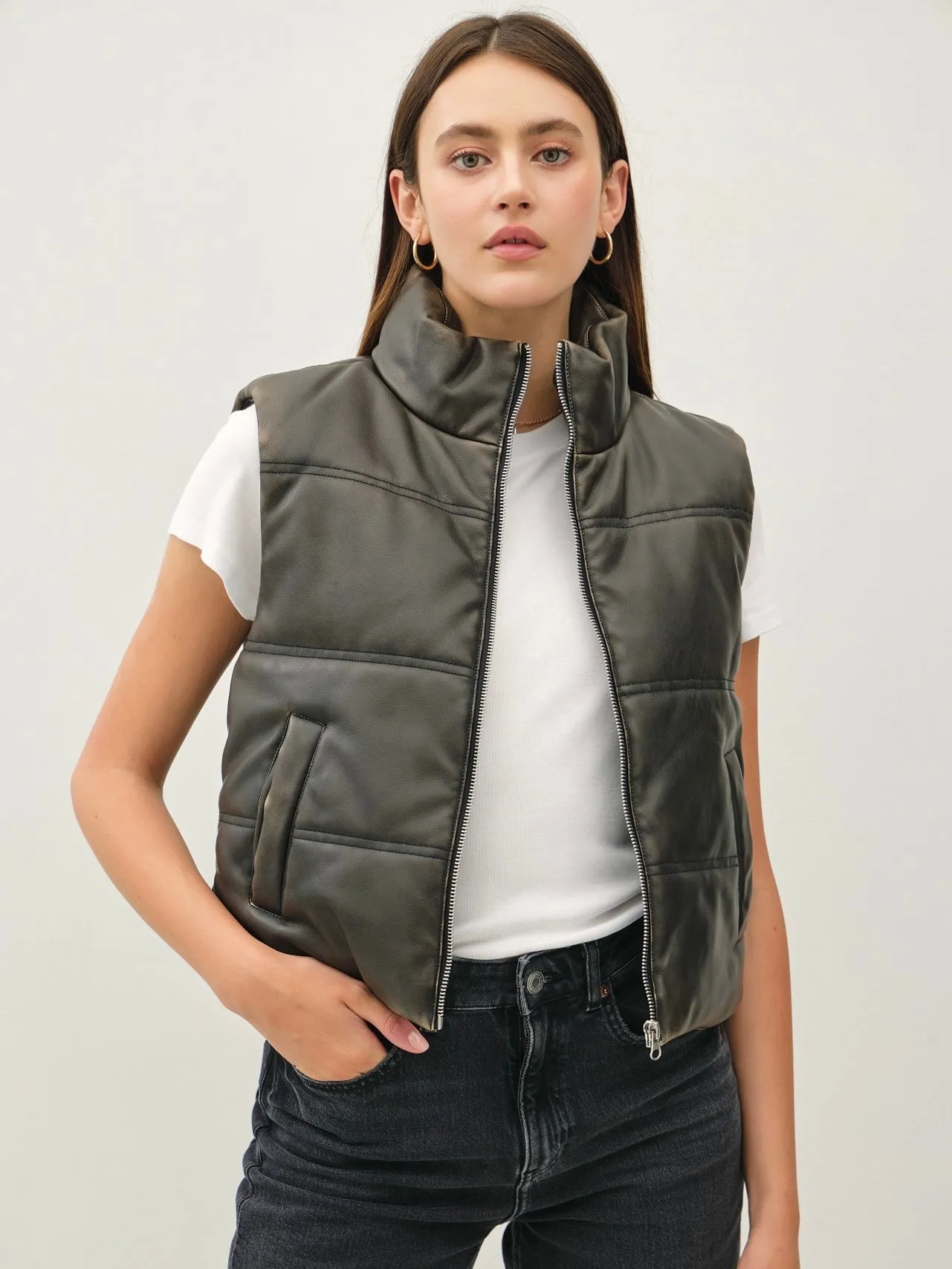 Roxanne Faux Leather Puffer Vest