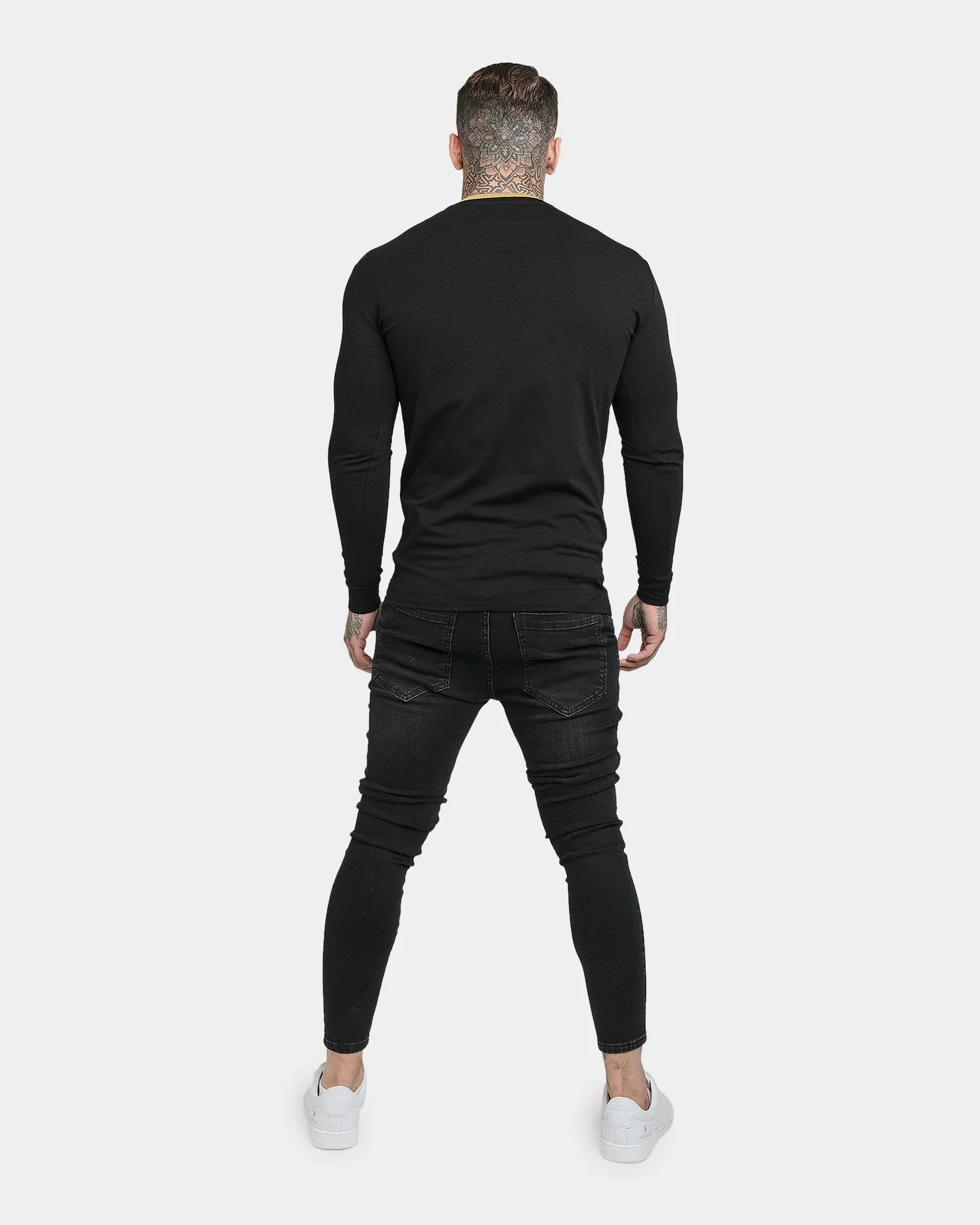 Sik Silk Long Sleeve Rip Collar Gym T-Shirt Black