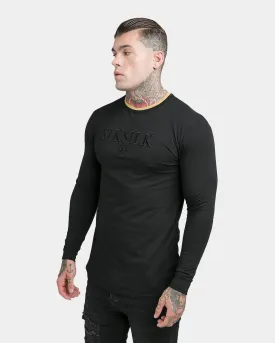 Sik Silk Long Sleeve Rip Collar Gym T-Shirt Black