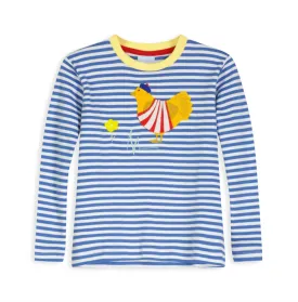 Striped Long Sleeve Applique Tee- French Hen