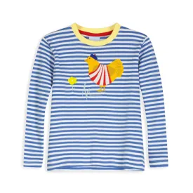 Striped Long Sleeve Applique Tee -- Royal/White Stripe w/ French Hen